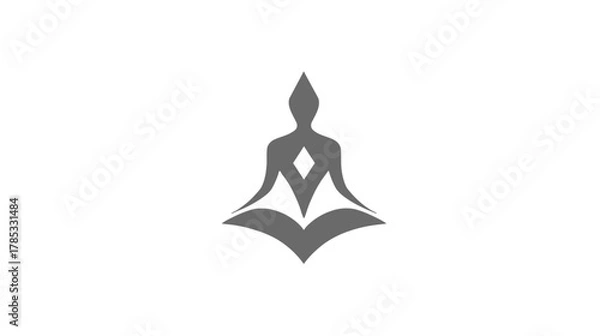 Obraz Minimalist Abstract Meditating Figure Logo Icon with Diamond and Open Book Elements Representing Wisdom, Inner Peace, Spirituality