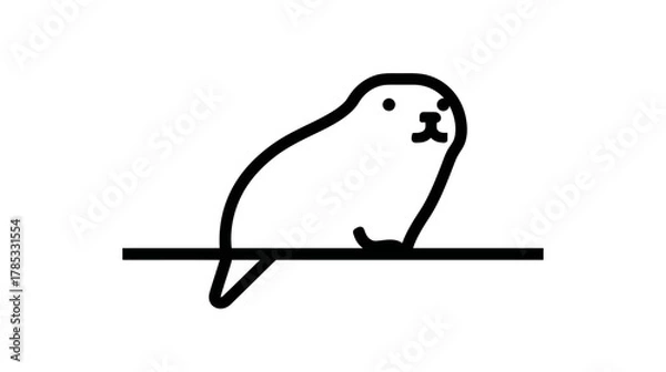 Fototapeta Cute minimalist seal line art vector illustration. Simple black outline drawing of an adorable marine animal on white background.