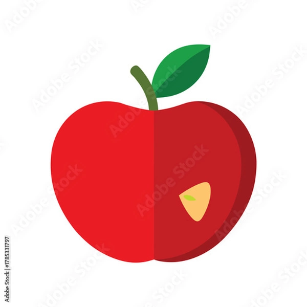 Obraz Red Apple with Green Leaf and Stem on White Background fruit