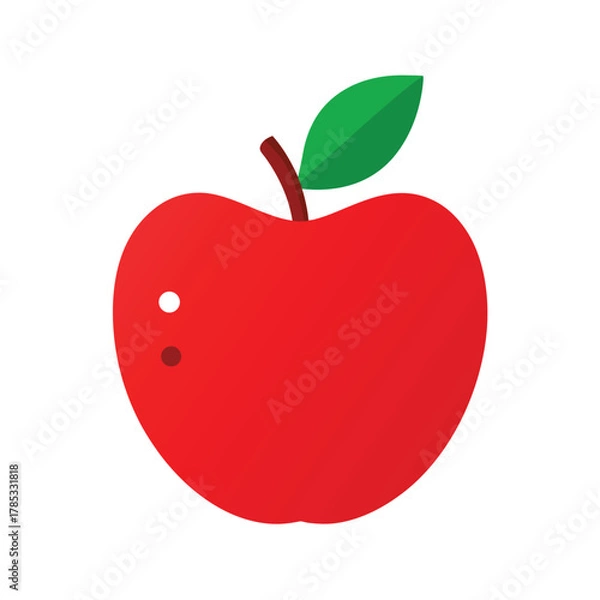 Obraz Red Apple with Green Leaf and Stem on White Background fruit