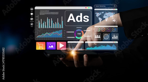 Fototapeta Digital marketing dashboard helps analyze advertising performance, monitor campaign results, and improve strategic decision making Parse