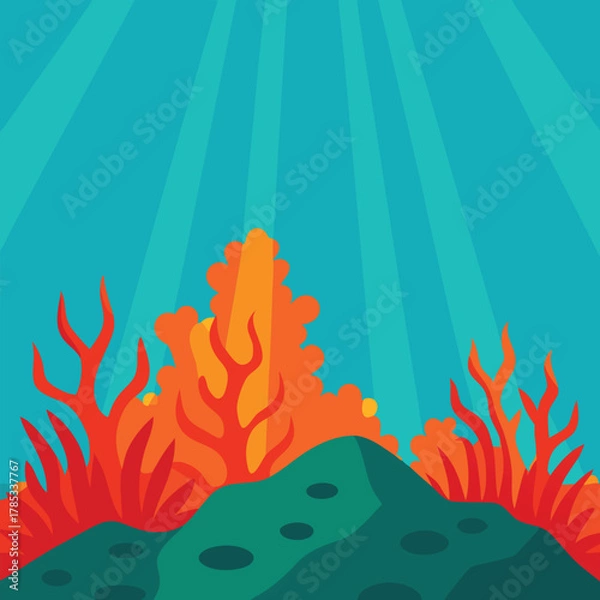 Obraz Underwater scene with coral and sun rays ocean reef