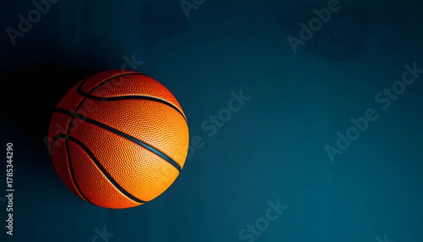 Obraz Basketball ball on dark concrete wall texture background. Background for product display, banner, or mockup, retro style. White tone