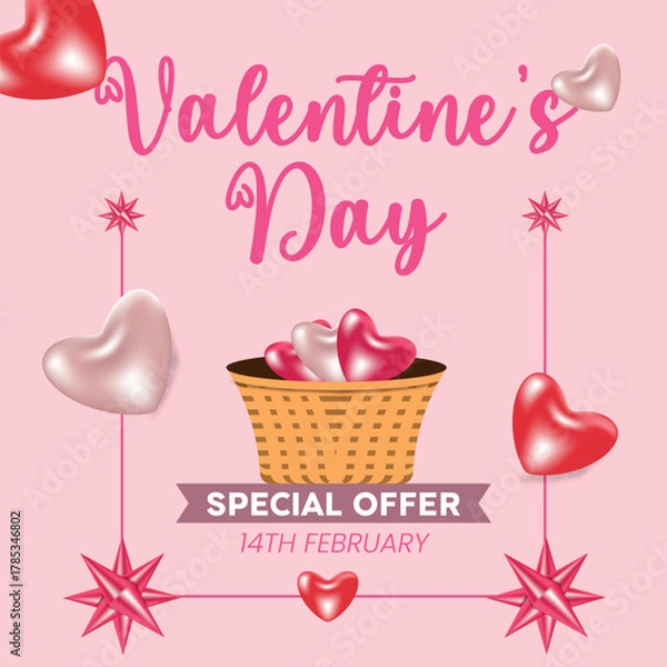 Fototapeta Valentine's day concept vector illustration social media post, poster. Cute love sale banners or greeting cards