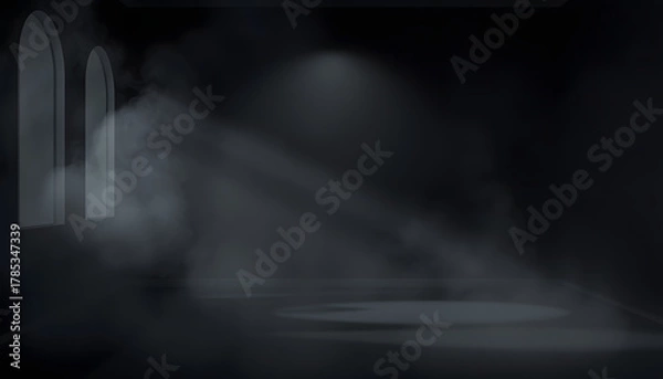 Obraz Background of an empty dark room, smoke and dust, clipart style. White tone