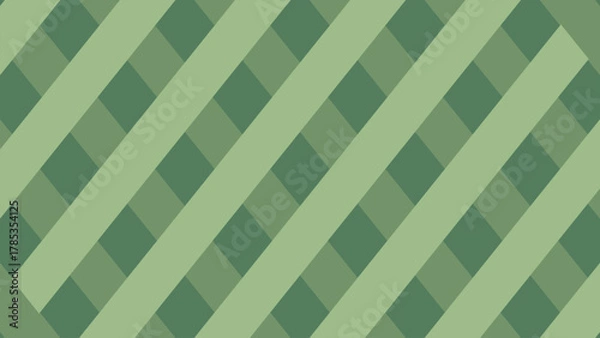 Fototapeta A Seamless Geometric Pattern Featuring Diagonal Intersecting Stripes and Checkerboard Squares, Created Using a Monochromatic Palette of Dark, Medium, and Light Shades of Green