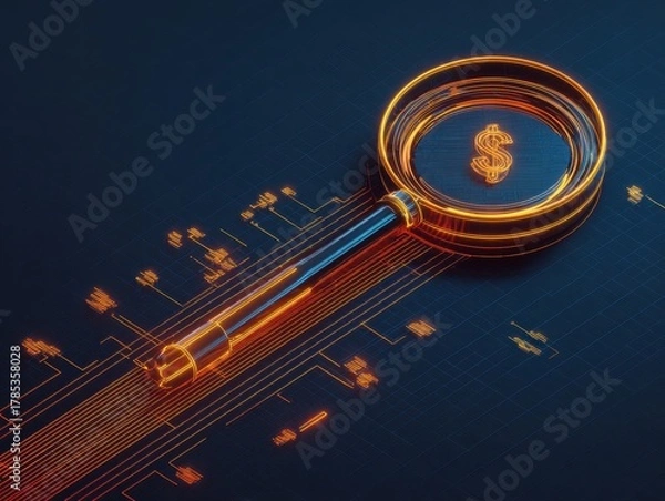 Fototapeta Magnifying glass highlights business growth chart with upward trend. Generative AI analysis financial success stock increase profit investment statistic performance market economy improvement