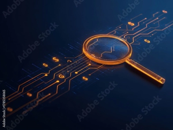 Fototapeta Magnifying glass highlights business growth chart with upward trend. Generative AI analysis financial success stock increase profit investment statistic performance market economy improvement