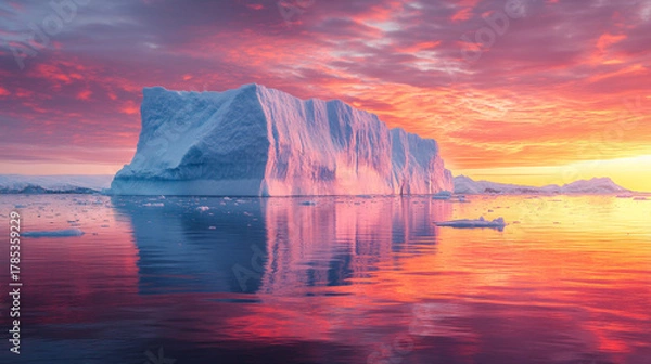 Obraz Giant Iceberg at Sunset with Reflections and Warm Hues