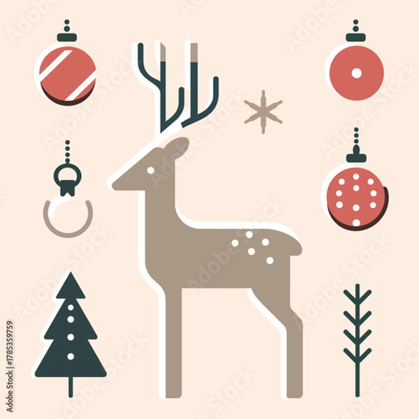 Fototapeta Christmas Reindeer Vector  Festive Holiday Elements and Decorations