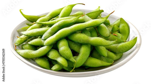 Obraz Bowl of fresh edamame, a healthy snack  on white background.