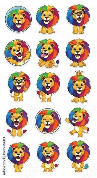 Fototapeta Playful Lions with Colorful Manes Expressing Joy and Personality