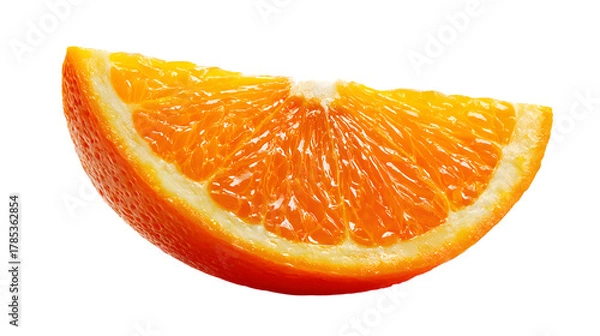 Fototapeta A vibrant orange slice, showcasing its juicy texture  on white background.
