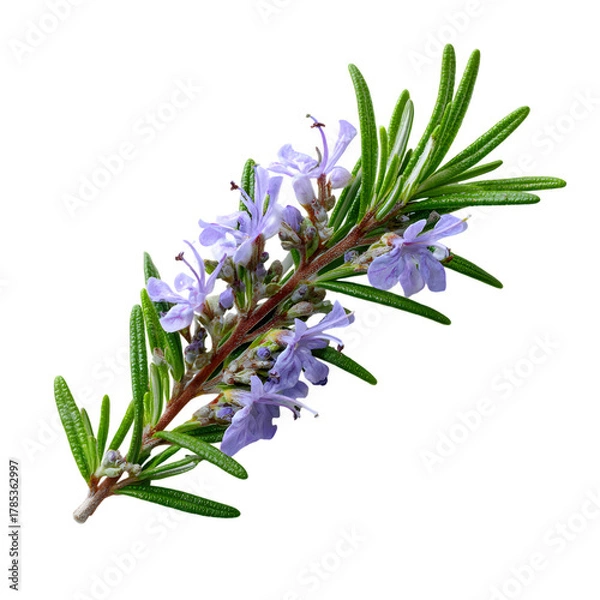 Obraz Flowering rosemary branch, a fragrant herb plant  on white background.