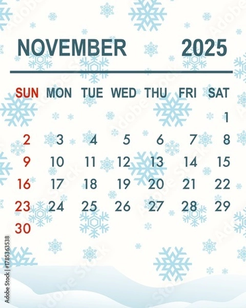 Obraz Autumn-themed November Calendar with Falling Leaf Illustrations