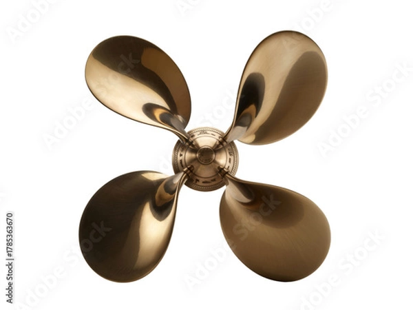Fototapeta Shiny fourbladed brass boat propeller isolated on transparent background