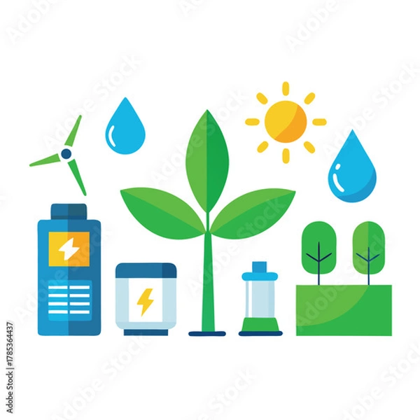 Fototapeta Green Energy and Nature Icons Assortment renewable