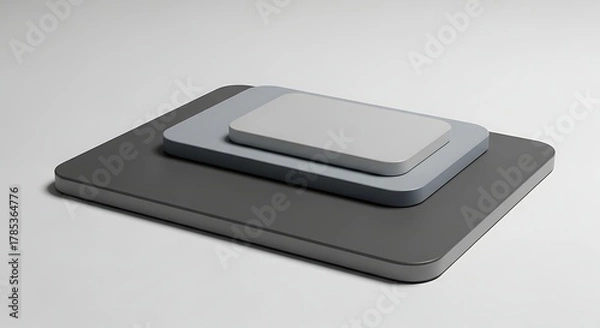 Obraz Stack of Gray Cutting Boards on White Background.