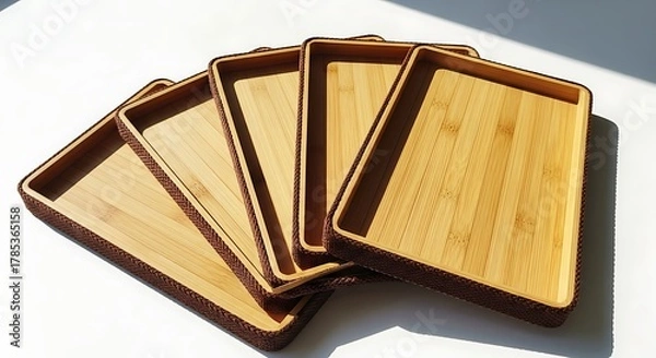 Obraz Stack of Wooden Trays for Serving or Display.
