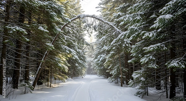 Fototapeta Snowy Forest Path Winter Serenity Under the Trees