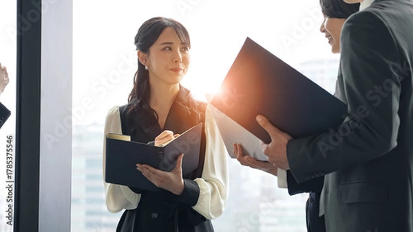 Obraz オフィスで会話するビジネスパーソンのグループ