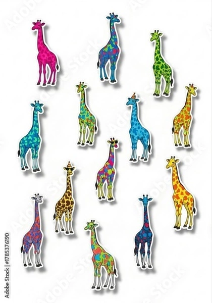 Fototapeta Colorful Giraffe Illustrations with Unique Patterns and Playful Designs