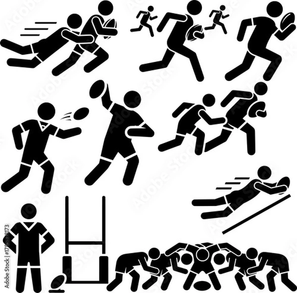 Obraz Rugby Players Action Silhouette Icons Set