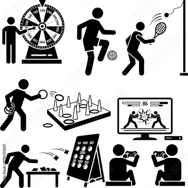 Obraz Recreational Games and Sports Activity Icons Set