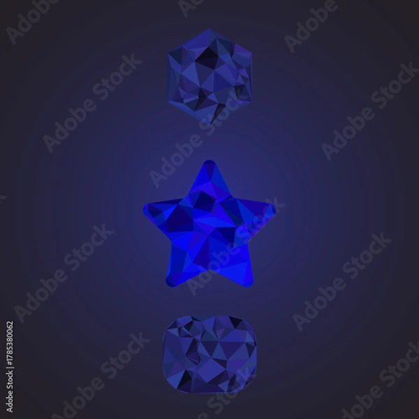 Fototapeta Geometric Blue Crystal Shapes in Abstract Darkness