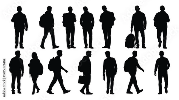 Fototapeta Collection of people silhouettes isolated on white background, Vector