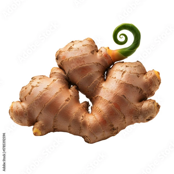 Obraz Fresh Ginger Root With Green Curly Sprout Isolated On White Background