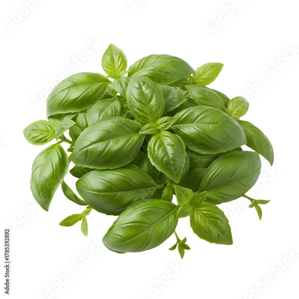 Fototapeta Fresh Green Basil Leaves Top View Isolated Transparent Background Close Up Vibrant Healthy Herb