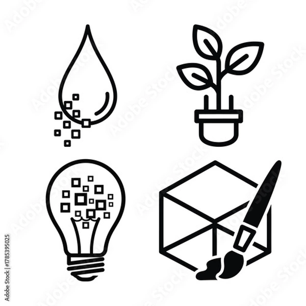 Fototapeta Sustainable energy, creative innovation, and digital design icons