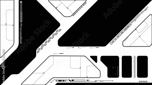Fototapeta Cyberpunk circuit diagram horizontal black and white background Hi tech circuit board connection system.