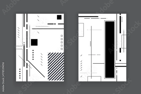 Fototapeta Flat black and white shapes art elements abstract transparent geometric background template banner.