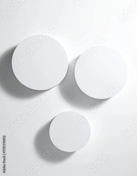 Fototapeta Three white circles on white, casting subtle shadows
