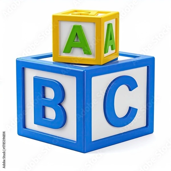Fototapeta Stacked ABC blocks; yellow "A" block atop blue "BC" block