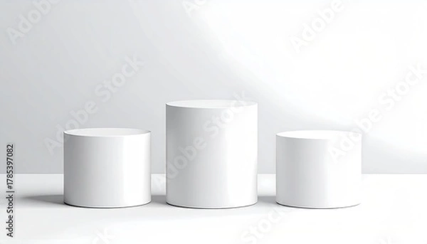 Fototapeta Three white cylinders form a minimalist display