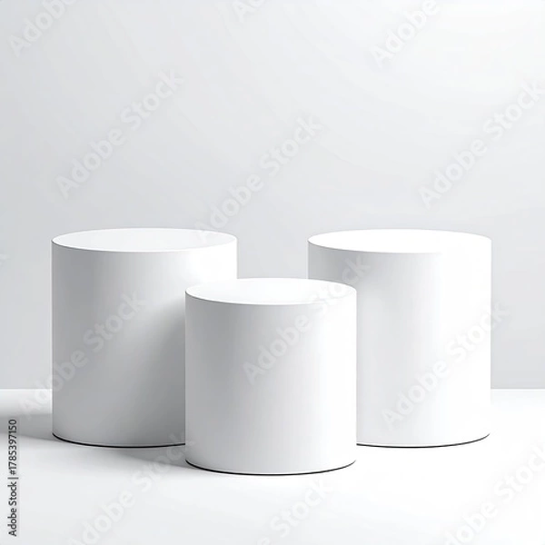 Fototapeta Three white cylinders on a white surface