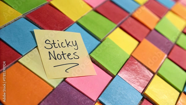 Obraz Brainstorming sticky notes idea generation colorful note reminder collage creative planning organized workspace