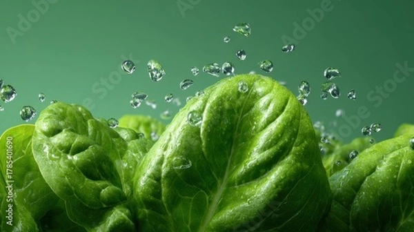 Obraz Splashing dew on fresh greens nature's vibrant display closeup view refreshing environment