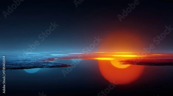 Fototapeta Serene nightscape glowing hotspots over a tranquil body of water in digital art