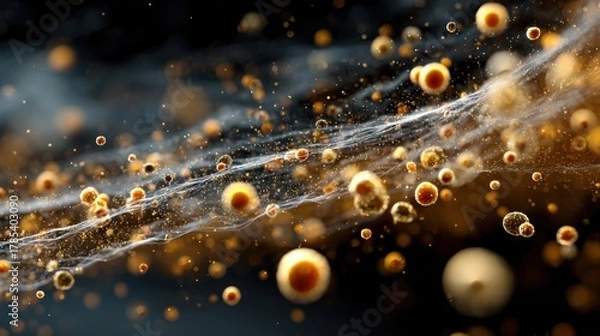 Fototapeta Molecules of scent dispersing through air microscope view science concept dark environment