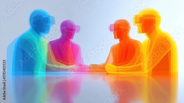 Fototapeta Futuristic virtual reality meetings holographic participants for remote collaboration