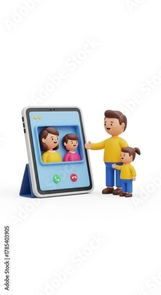 Fototapeta Family video call on a tablet with father and daughter. Stay connected concept.