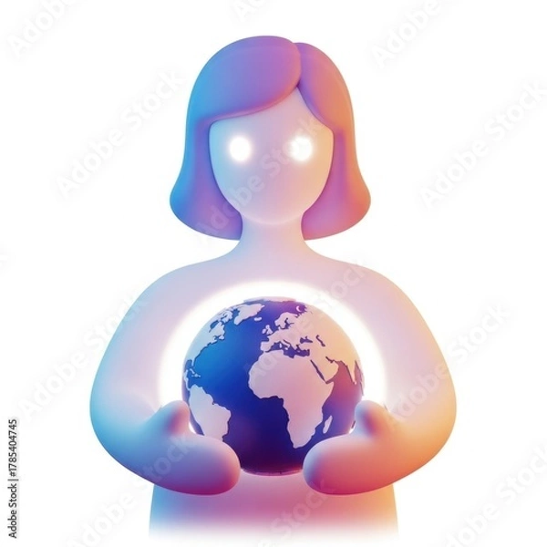 Fototapeta Stylized woman holding a globe. Concept for earth protection, ecology and environment.