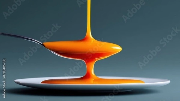 Fototapeta Culinary delight close-up of luscious sauce dripping from spoon in gourmet kitchen