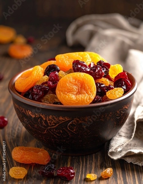 Fototapeta Assortment of Dried Fruits in Rustic Bowl