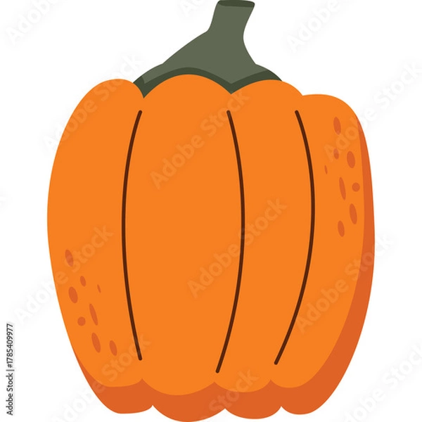 Obraz A stylized illustration of a bright orange pumpkin with a green stem and subtle texture details on a transparent background perfect for fall and Halloween themes