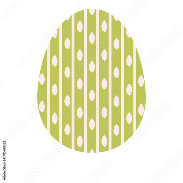 Obraz A stylized Easter egg with a green and white striped pattern and pink polka dots against a white background
